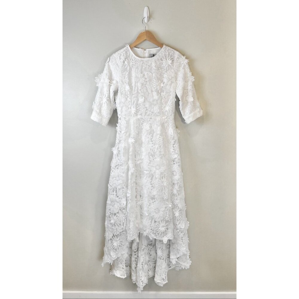 Dainty‎ Jewells Dress White Appliqued Lace Sz XS Bridal Modest Conservative
